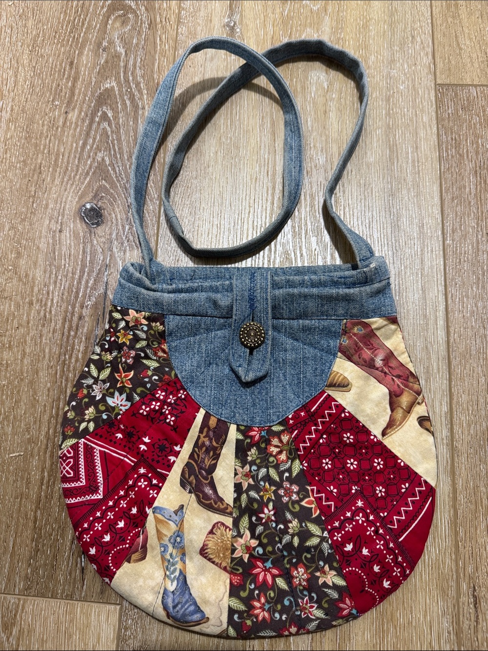Vintage western Patchwork Denim and Red Bandana Crossbody Bag